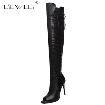 

Lsewilly Thigh high Gladiator Sandals Women Sexy Summer Boots High Heels Shoes Peep Toe Cutouts Over the knee Boots Botas E688