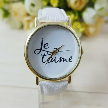 

Irissshine i05 Casual Women watches girl lady Fashion Casual Women Men Je taime Leather Analog Quartz Dial Watch wholesale