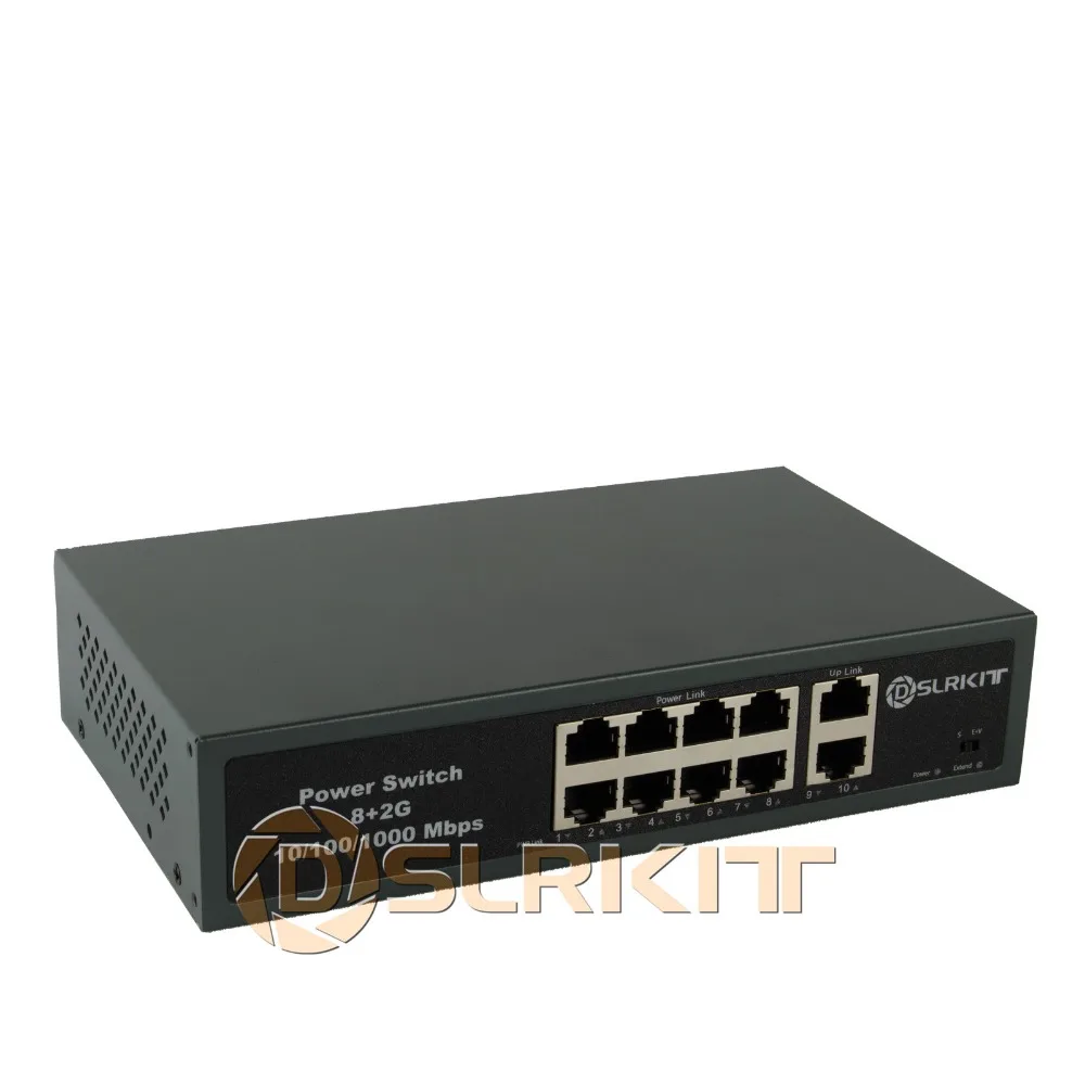 DSLRKIT 2 гигабитный 8 PoE выключатель инъектор 52V 2.3A 120W Ethernet 1000 Мбит/с 250 Метр