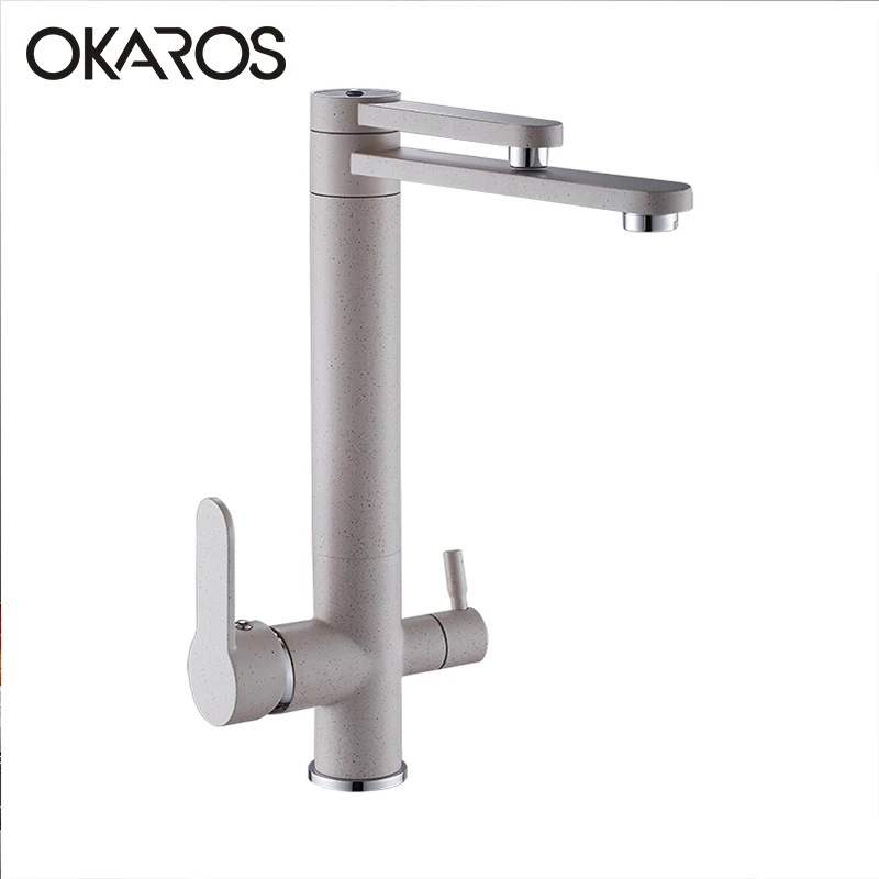 

OKAROS Tall White Filter Kitchen Faucet Brass Two Hole Dual Spray Kitchen Drinking Water Mixer Tap Chef Bar Kitchen Taps Crane