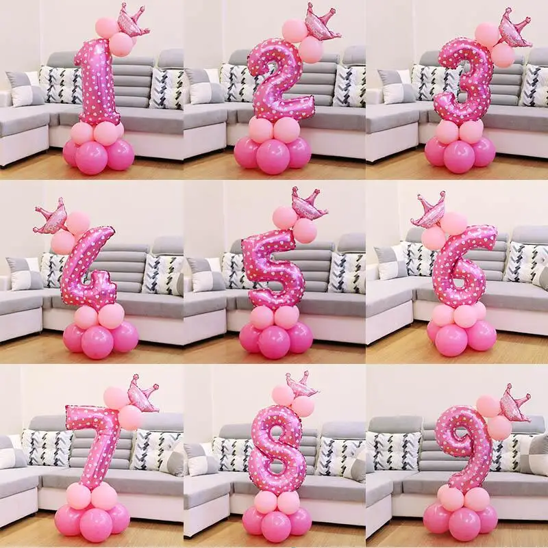 

1set Baby birthday balloons birthday party decorations kids Pink blue rose gold Number foil balloon Wedding anniversary