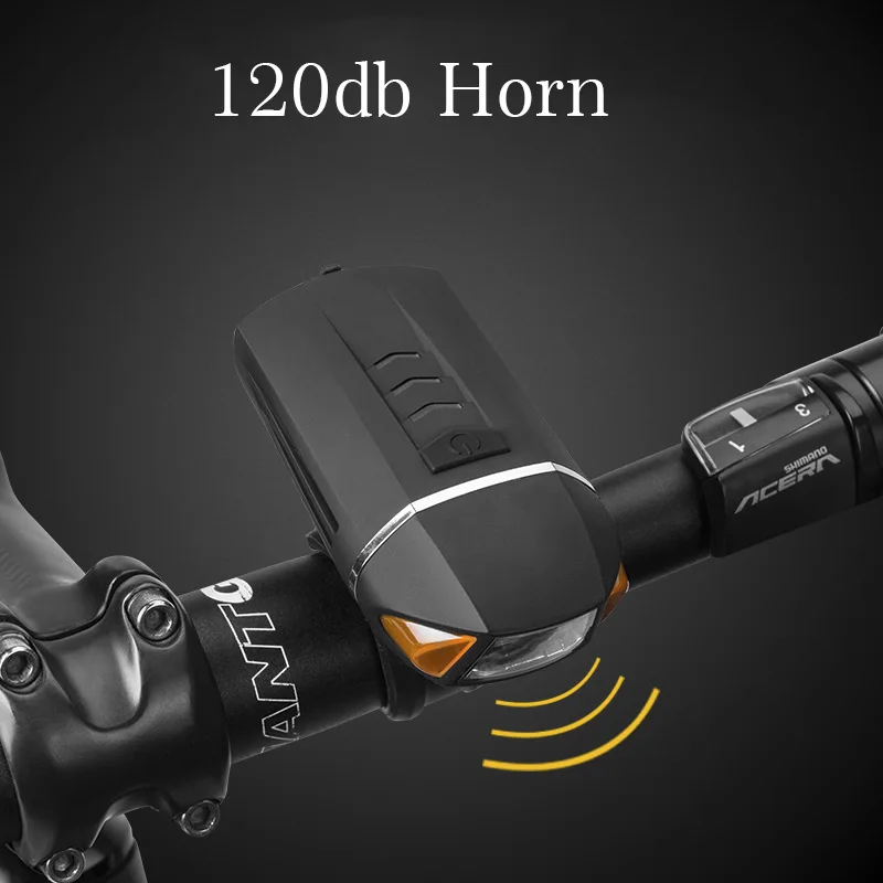 Best ROCKBROS Bike Horn Bicycle Handlebar Wireless Ring Bell  350LM Front Light USB Rechargeable Headlight 3