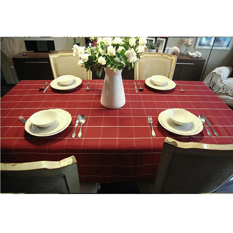 

Nordic Brown Plaid Printed Tablecloth Cotton Dustproof Square Rectangle Table Cloth Modern Table Cover Wedding Banquet Party