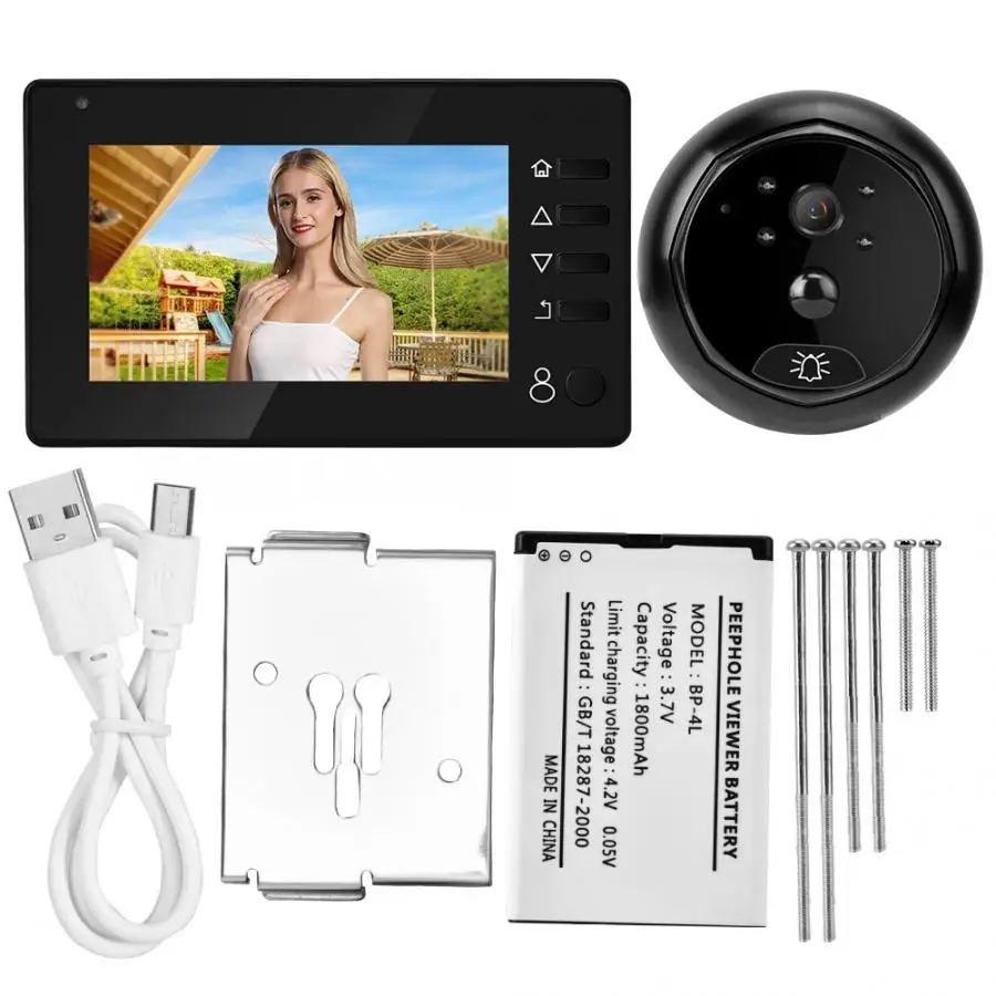 

4.3Inch Infrared Night Vision Visual Doorbell Peephole Video Recording PIR Motion Detector Door Viewer Anti-thef Security System