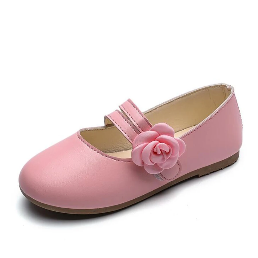 MHYONS/Коллекция года; Весенняя детская обувь для девочек; модельные туфли из искусственной кожи в стиле «Мэри Джейн»; Танцевальная обувь с мягкой подошвой и цветочным рисунком для девочек; туфли на плоской подошве - Цвет: Розовый