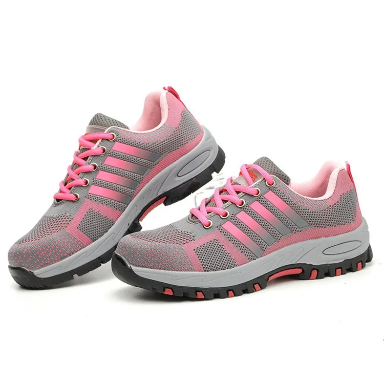 Ярко-розовый мода Женская защитная обувь дышащие рабочие ботинки свет бота и удобные сапоги безопасности со стальным носком и стали единственным