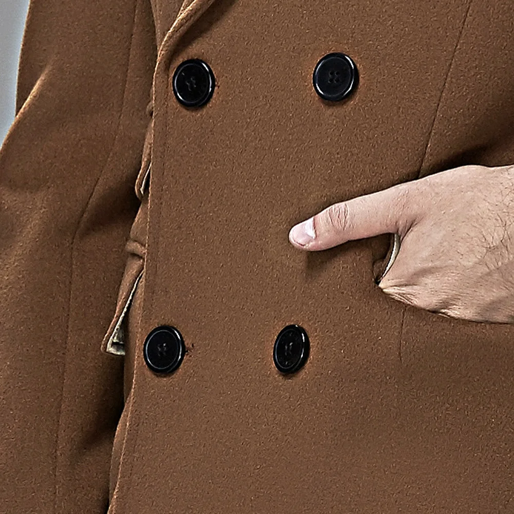 Джентльменский стиль URSMART Аутентичное длинное шерстяное пальто культивировать свою мораль человек в бизнесе верблюжьей шерсти пальто