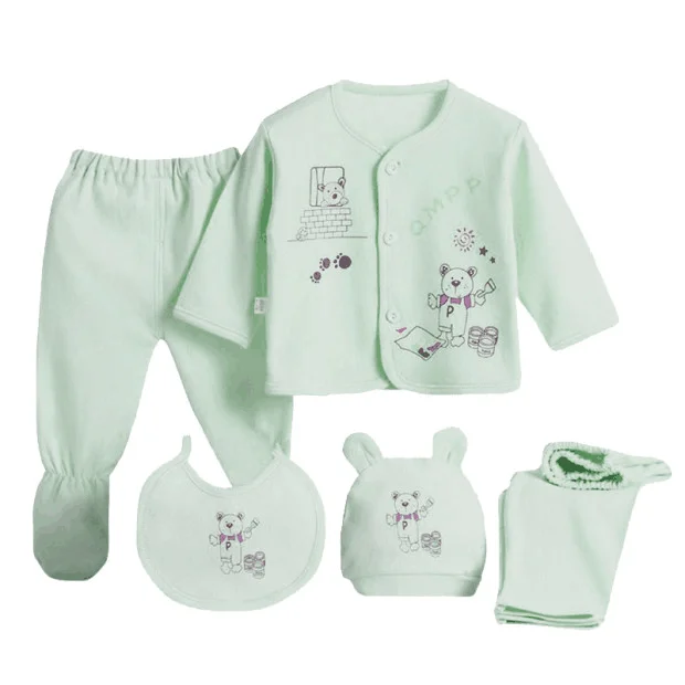 5 шт./компл., комплект одежды для новорожденных+ шляпа+ нагрудник, комплект одежды с рисунком для маленьких мальчиков и девочек 0-3 месяцев - Цвет: Небесно-голубой