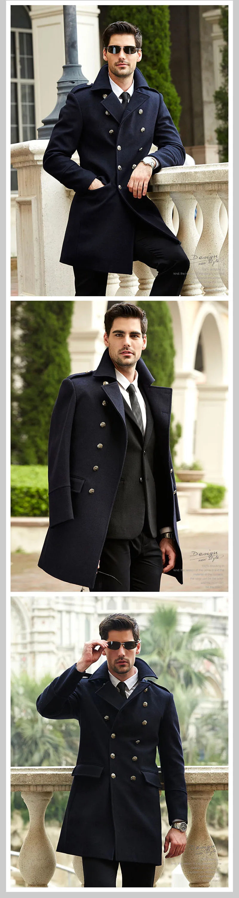 Зимнее шерстяное длинное пальто, мужское повседневное приталенное двубортное пальто, мужской деловой Тренч