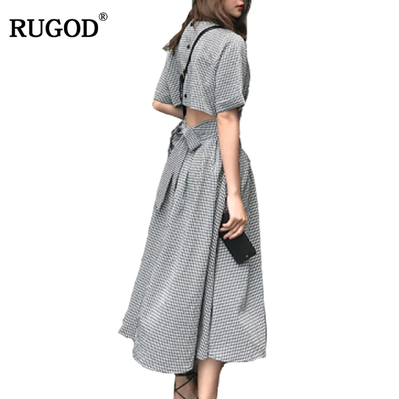 Платье RUGOD женское летнее повседневное с коротким рукавом без спины из хлопка |
