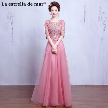 

Vestido madrinha 2019 lace Half sleeve a Line blush pink navy blue grey bridesmaid dresses long cheap wedding party gown