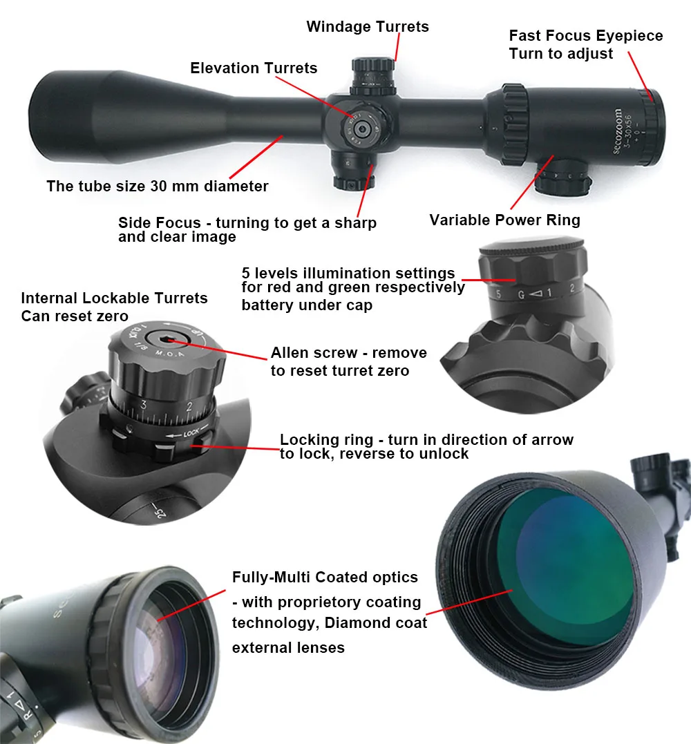 Оптический прицел 3-30 х 56 mil-точка винтовка телескоп пневматический пистолет тактический военный MOA сетки блокировки кольцо прочный Охота