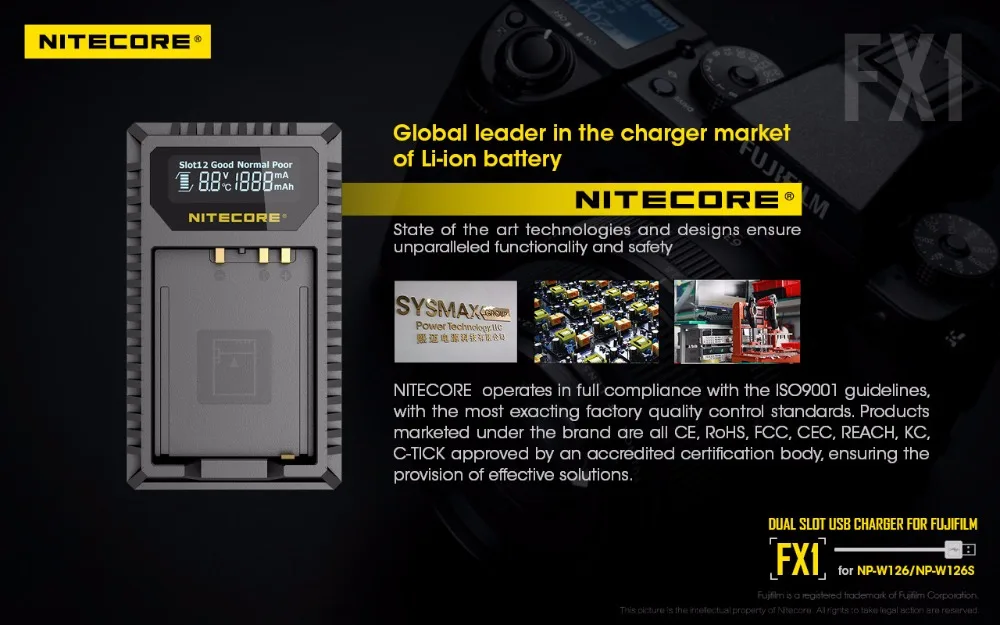 Nitecore FX1 двойной слот USB Зарядное устройство для ЖК-дисплея с подсветкой Fujifilm NP-W126 NP-W126S Камера Батарея X-Pro1 X-T1 XE1 XE2 XA1 XA2 XM1 HS30 X-T2 X-E2S