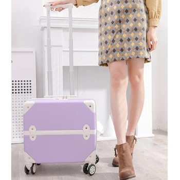 

CARRYLOVE 18" girl carry on trolley rolling luggage pink purple vintage travel suitcase for cabin