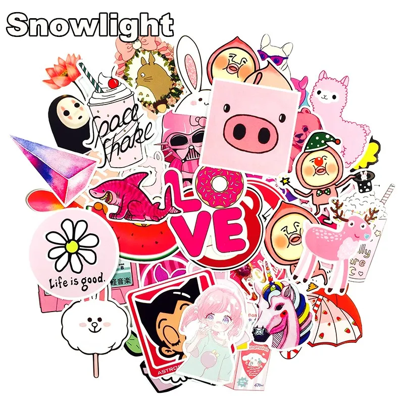 

2 Style 50 pcs/Lot PVC Waterproof Pink Girls Sticker Toys Luggage Stickers For Moto Car Suitcase Cool Laptop stickers For Kids