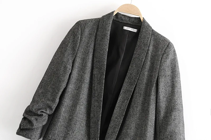 Autumn/Winter Temperament Lapel Long Sleeves Pure Color Pleated Small Suit Top Women's Suit Women Blazers and Jackets