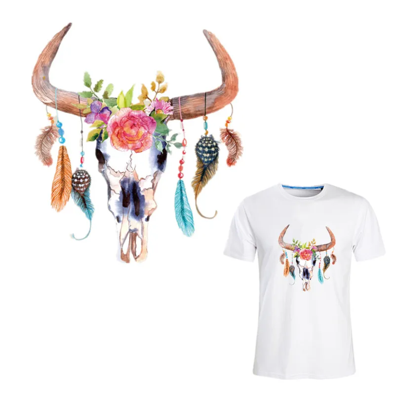 21*24cm Indian Style Cartoon Painting Deer Head Transfer Clothing Badges Applique DIY Patches for Clothes Accessories | Дом и сад