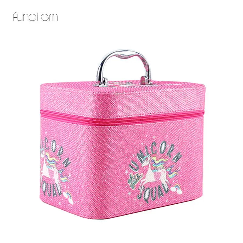 

Women Large Capacity Professional Unicorn Makeup Organizer Fashion Cosmetic Bag 1 layer Storage Box Portable Pretty Suitcase