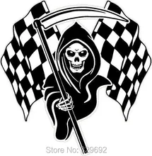 free shipping Racing Grim Reaper Skull Chequered Flags vinyl Wall Sticker Home Decor tx 512