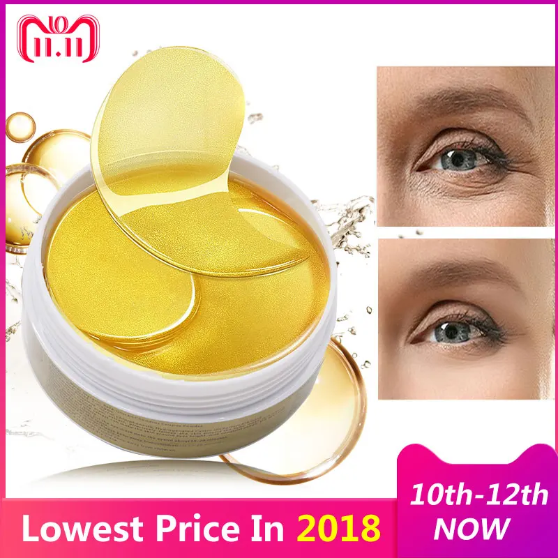 24K Gold Eye Masks 60pcs Collagen Eye Mask Ageless Sleep Mask Hydrogel Eye Patches Pads Dark Circles Moisturizing Face Mask Care