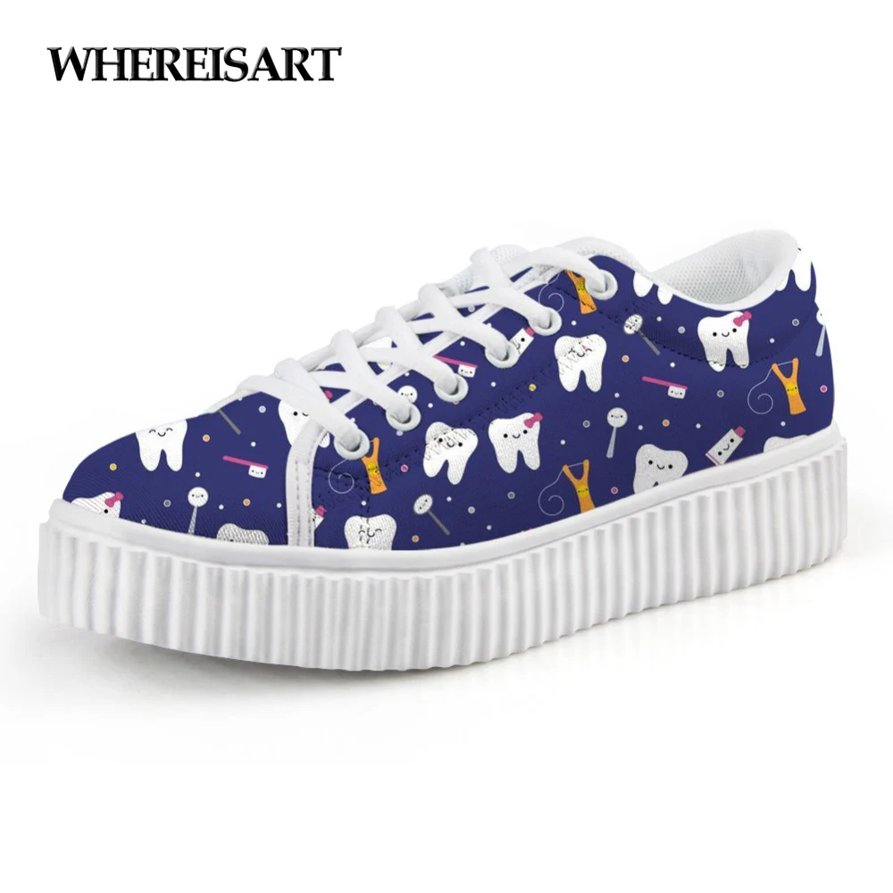 

WHEREISART Platform Flats Women's Shoes Brand Designer Cute Dentist Pattern Women Height Increasing Shoes Woman Dentista Mujer
