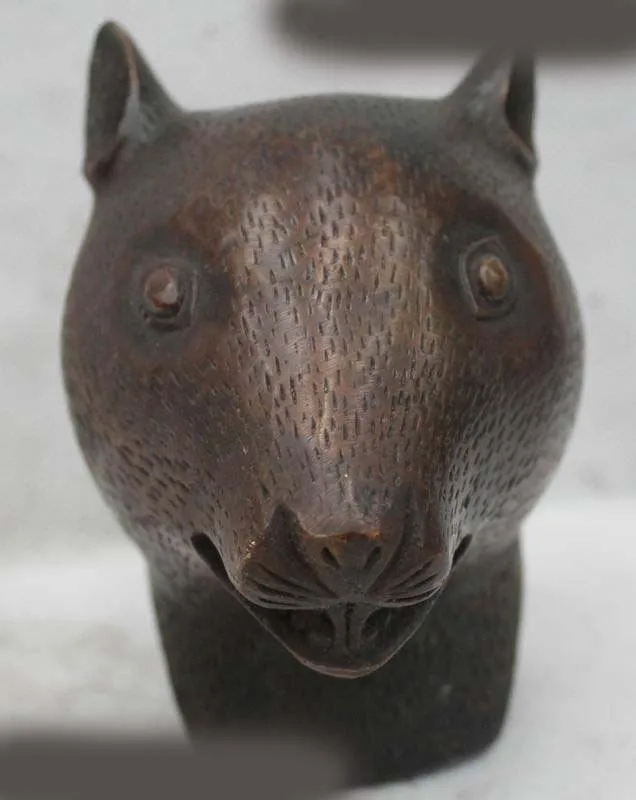 

5"Chinese Fengshui Bronze Lucky Zodiac Year mouse head Statue sculpture