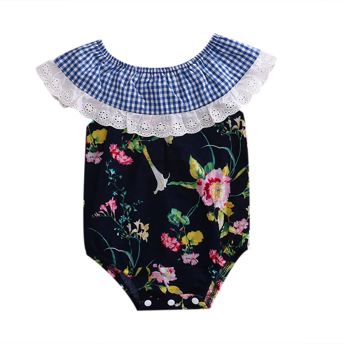 0 24M Newborn Baby Girls Ruffle Plaids Neck Bodysuits Infant Plaids