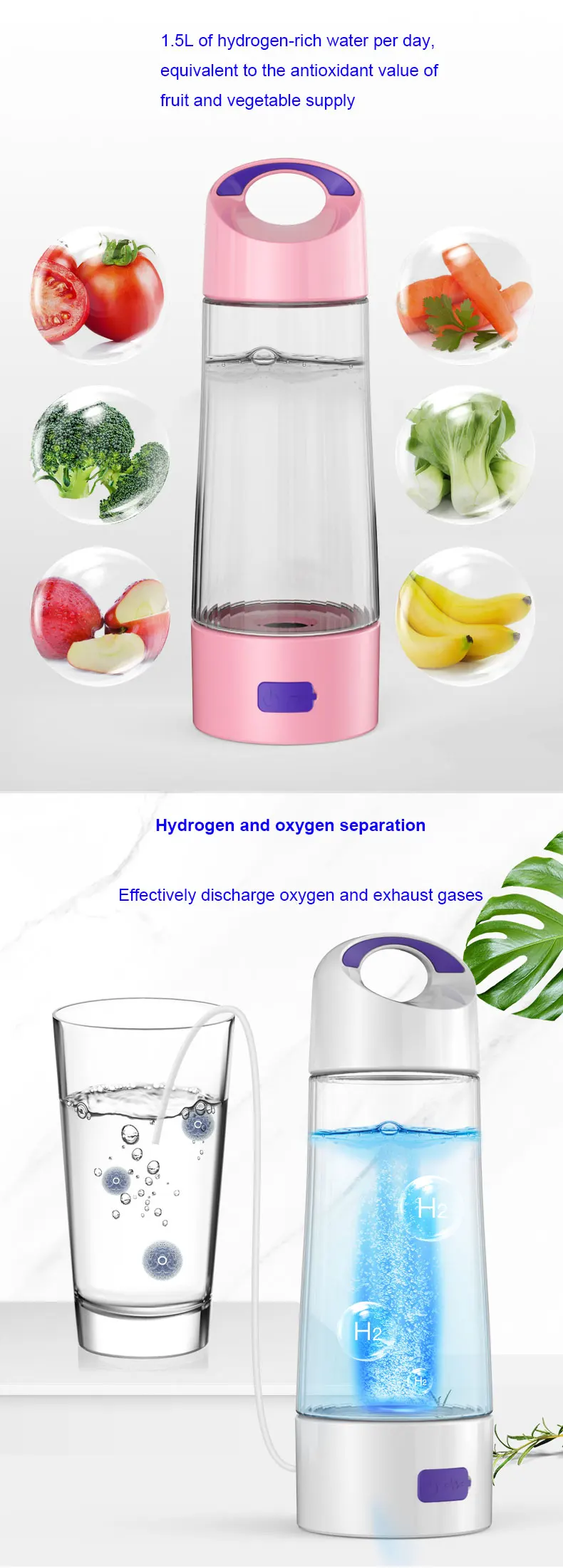 Rich Hydrogen Cup Water Generator SPE Electrolysis Energy Hydrogen-rich Antioxidant ORP H2 Water Ionizer Bottle with drain hole