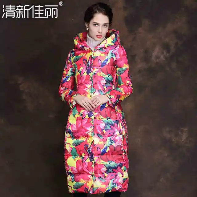 Cheap 2015 New Hot Winter Thicken Warm Woman down jacket Coat Parkas Outwewear Hooded Printing Brand Luxury Mid Long Plus Size XL Slim