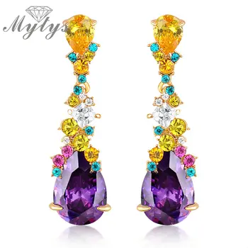 

Mytys Purple Crystal Drop Dangle Earrings Fashion Jewelry Accessories for Women E628