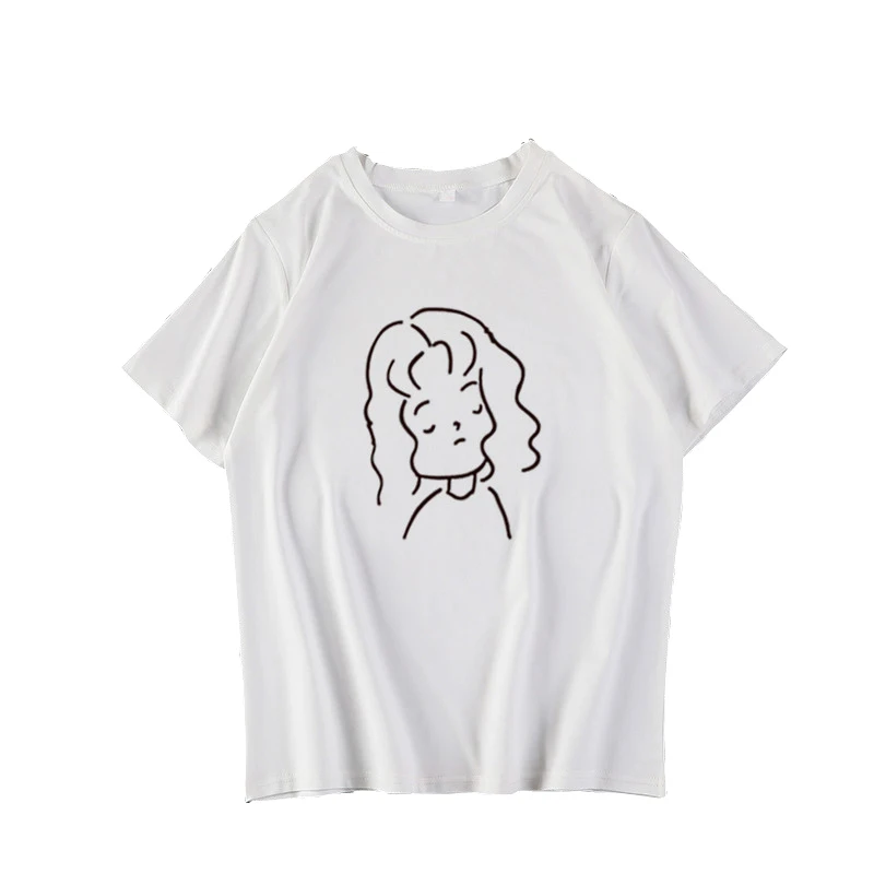 

Fashion Kawaii Sketch Print Female T-shirt White Women Tshirt Summer Casual Harajuku Korean Style T Shirt Femme Short Sleeve Top
