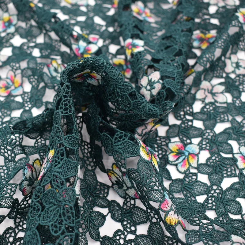 

Dark green Ayaka embroidered water-soluble lace fabric for dress bazin riche getzner telas por metro tissu tissus au metre tela