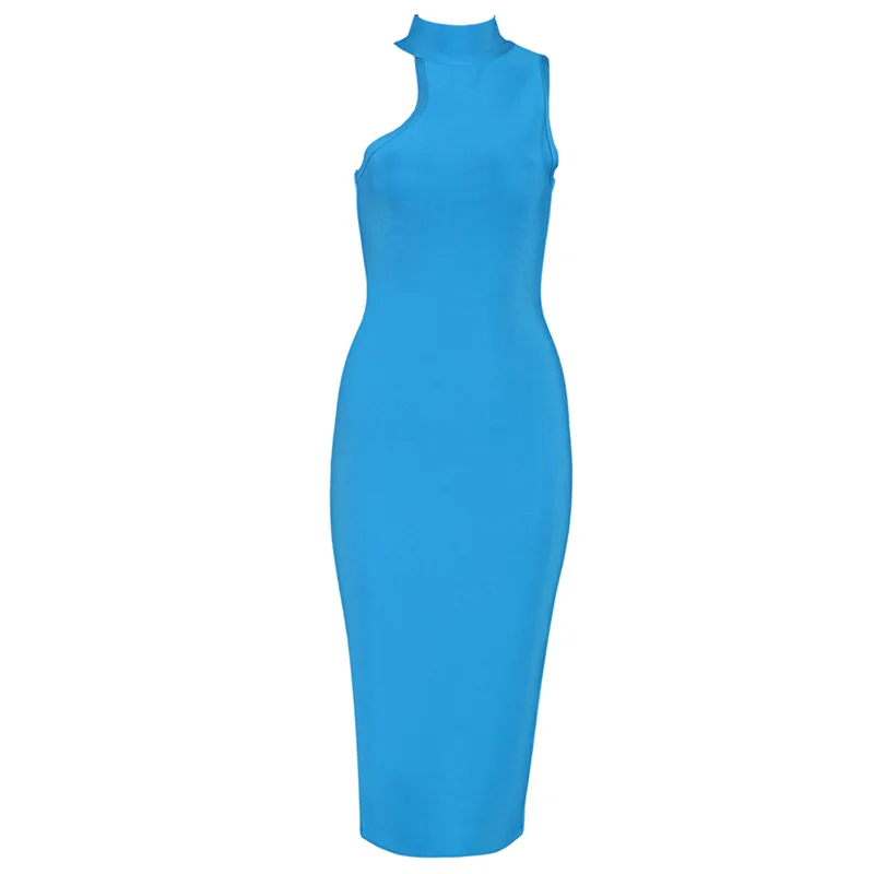 Vestido sexy ajustado a la moda para fiesta de cadera para fiesta de bienvenida modelo en vestido largo azul - 5