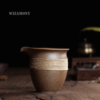 

WIZAMONY Chinese Crude Pottery Handmade Fair Mug 190ml Cha Hai Teapot Points of Tea ware Kung Fu Tea Set