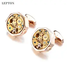 New Gold Watch Movement Cufflinks Of immovable Stainless Steel Steampunk Gear Watch Cuff links for Mens Groom Relojes gemelos