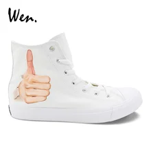 Вэнь пользовательские парусиновая обувь руки жест ручной росписью обувь подростков кроссовки высокого помощь вулканическая обувь обертывание ног плоской подошве со шнуровкой