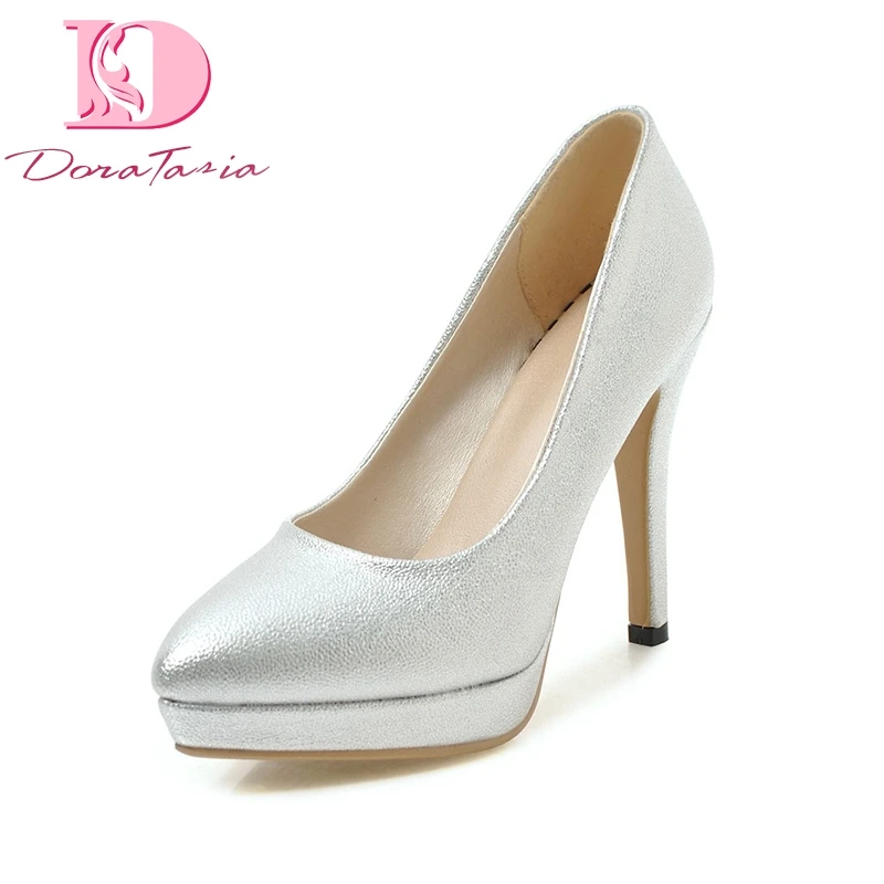 

DoraTasia 2018 Brand large size 32-43 shoes Women thin high Heels women shoes woman slip on platform pointed toe woman Pumps