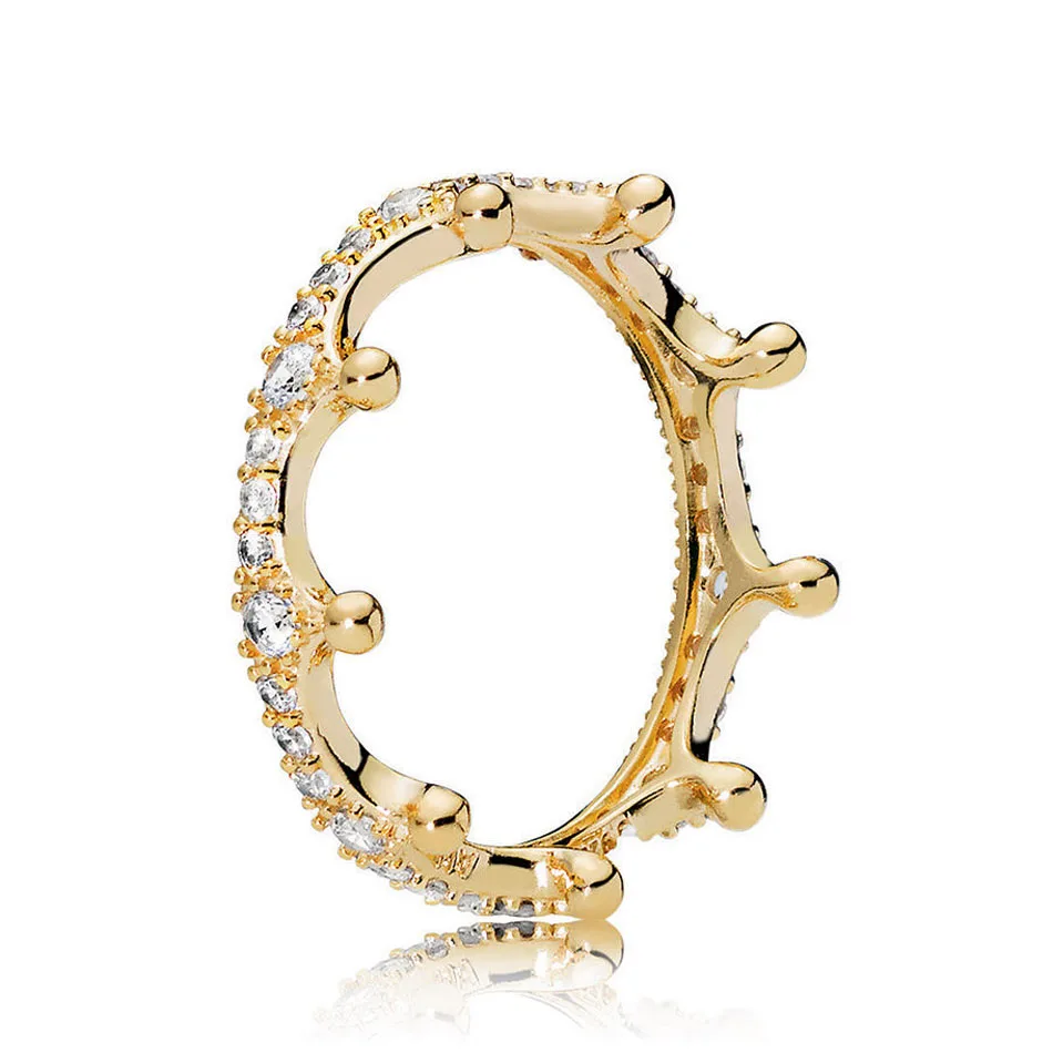 

925 Sterling Silver Women Ring Enchanted Crown Ring Shine Clear CZ Gold Color Finger anel Wedding Gift fit Lady Fine Jewelry