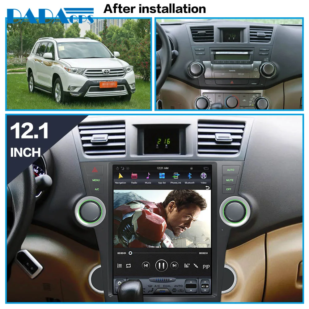 Автомобильный радиоплеер в стиле Tesla 12 1 дюйма Android 7 для Toyota Highlander 2007 2013 стерео