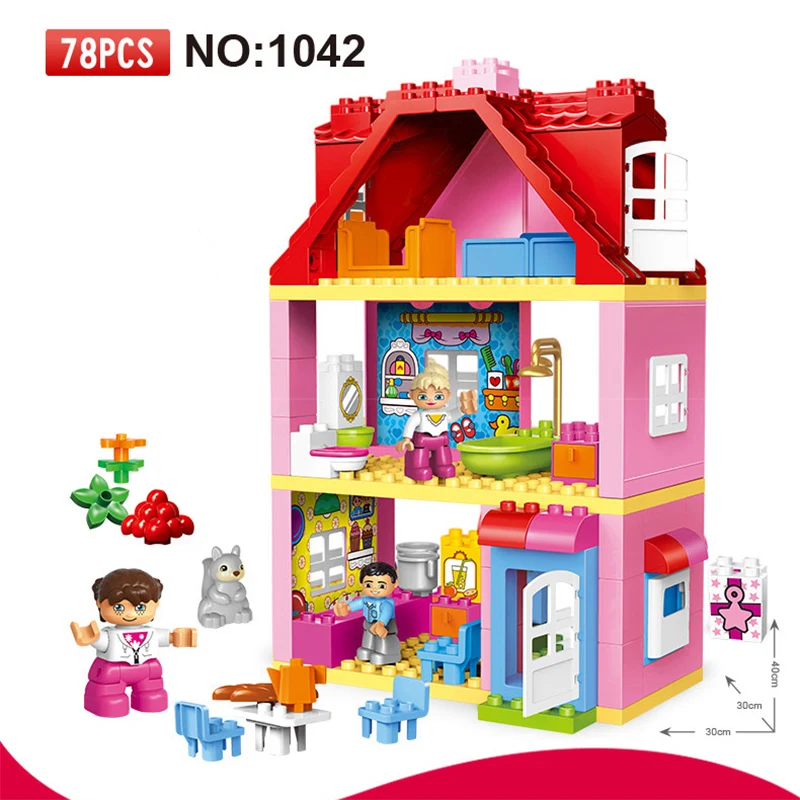 78 PCS Large Size Pink villa Girls Big Building font b Blocks b font set Kids