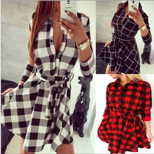 Women Dress 2017 Fashion Hot Casual Sexy Autumn Summer Retro Long Sleeve Mini Dress Women Plaid Lapel Shirt Dresses