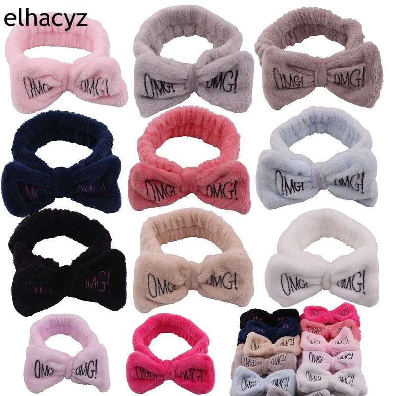 2019 Hot Sale Letter "omg" Headband Soft Elastic Hair Bow Hairband Fashion DIY Hair Accessories 6.5" Bow Wash Face Headwear