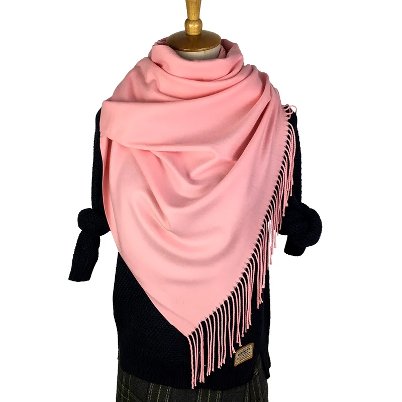 ALEUALUU, Пашмина, однотонный шарф для женщин, зимний, идеальное качество, мягкий шарф, женский, длинный, толстый, шерстяной, шаль, кашемир, модный - Цвет: Розовый