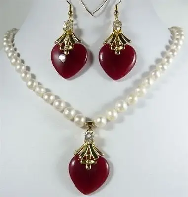 

Jade Necklace heart-shaped pendant Earring set AAA 18K GP Plated gold Bridal wide watch wings queen JEWE