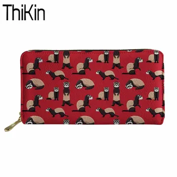 

Thikin Wallets&Purse Women Cheeky Ferrets Printing Long PU Leather Card Holders for Girls Cute Coin Pouch Females Thin Money Bag