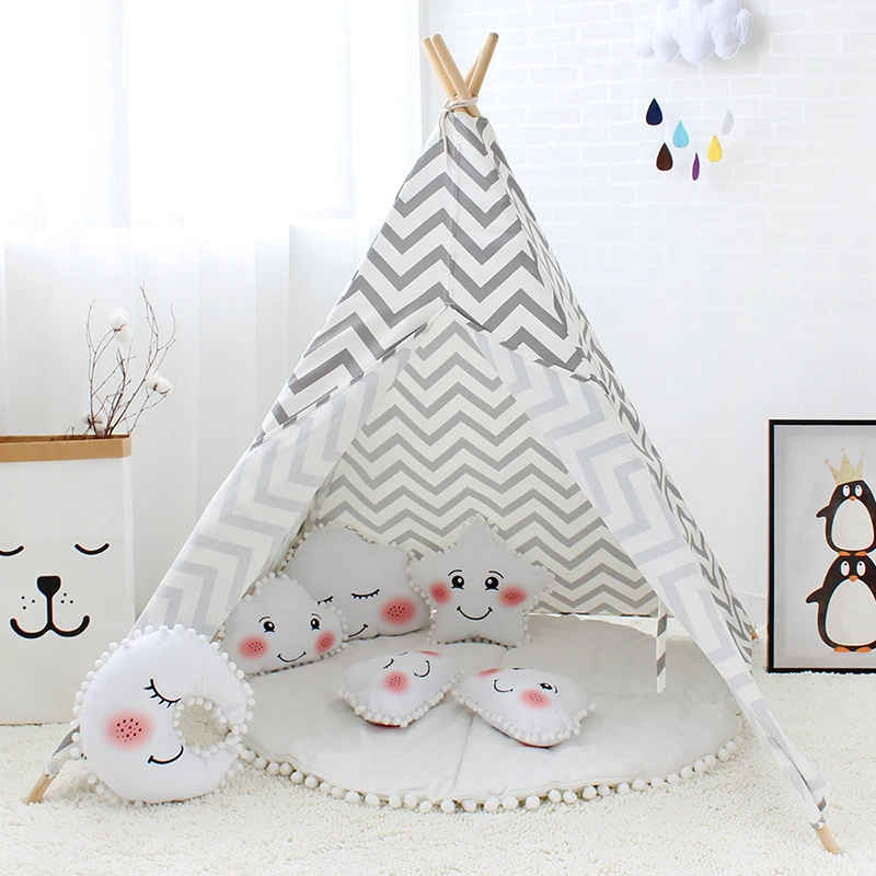 Холщовая палатка для ребенка Tipi в полоску Wigwam детский домик детей игрушки