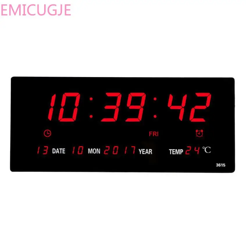 

with thermometer Power off time memory clock big numbers plugin alarm clock Livingroom 6 digits led calendar wall clock