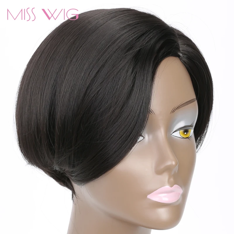 MISS WIG Curved Simulation Scalp 6Inchs Short Wigs for Black Women Synthetic Wigs Black Hair-