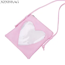 XZXBBAG Cute Transparent Love Heart Shape Ita font b Bag b font PU Leather Messenger font