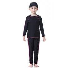 Для девочек, комплект из 3 предметов Буркини комплекты мусульман, Детская Пижама с длинными рукавами купальники арабский, из Дубая Пляжная, купальный костюм Одежда для купания, водолазный костюм VKYY1042